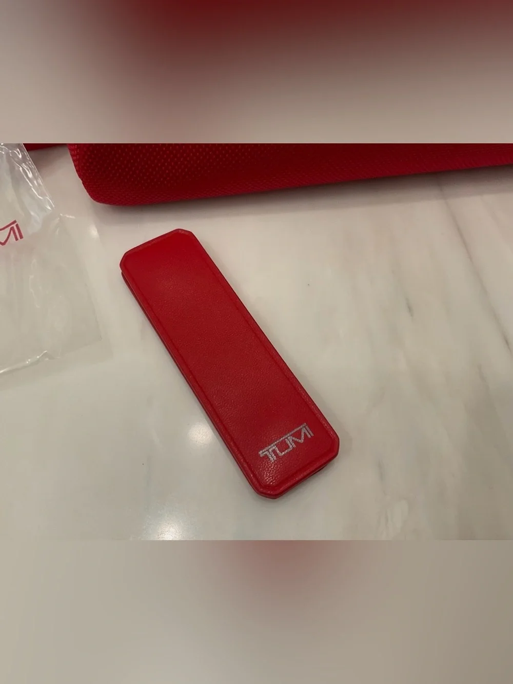 TUMI Zippered Ballistic Nylon Pencil Case Cord Pouch w/ CORD KEEPER - TUMI RED